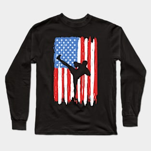 American Flag Kickboxing Graphic Long Sleeve T-Shirt